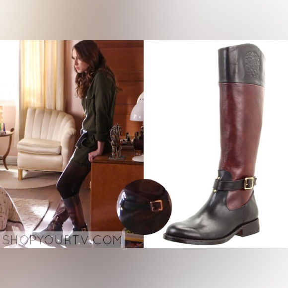 Vince Camuto Leather Riding Boots Two Tine Black Cherry Sz 9B/39 - Picture 5 of 12